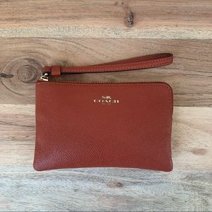 Coach Pebble Leather Terracotta Wristlet